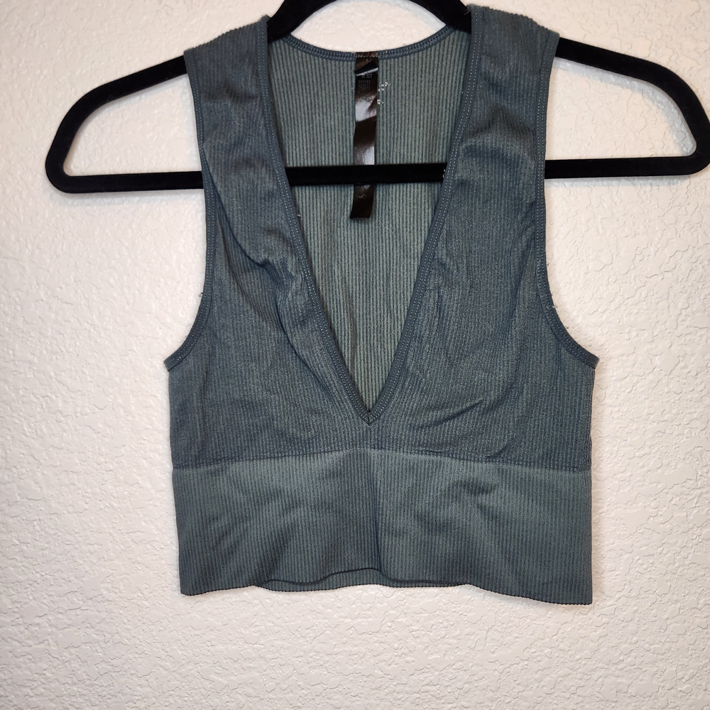 Urban Outfitters Out from Undersize M Deep V Ribbed Tank Top Green
